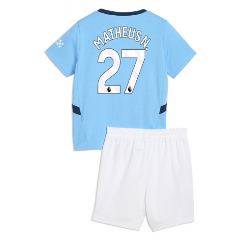 Fotballdrakt Barn Manchester City Matheus Nunes #27 Hjemmedraktsett 2024-25 Kortermet (+ Korte bukser)